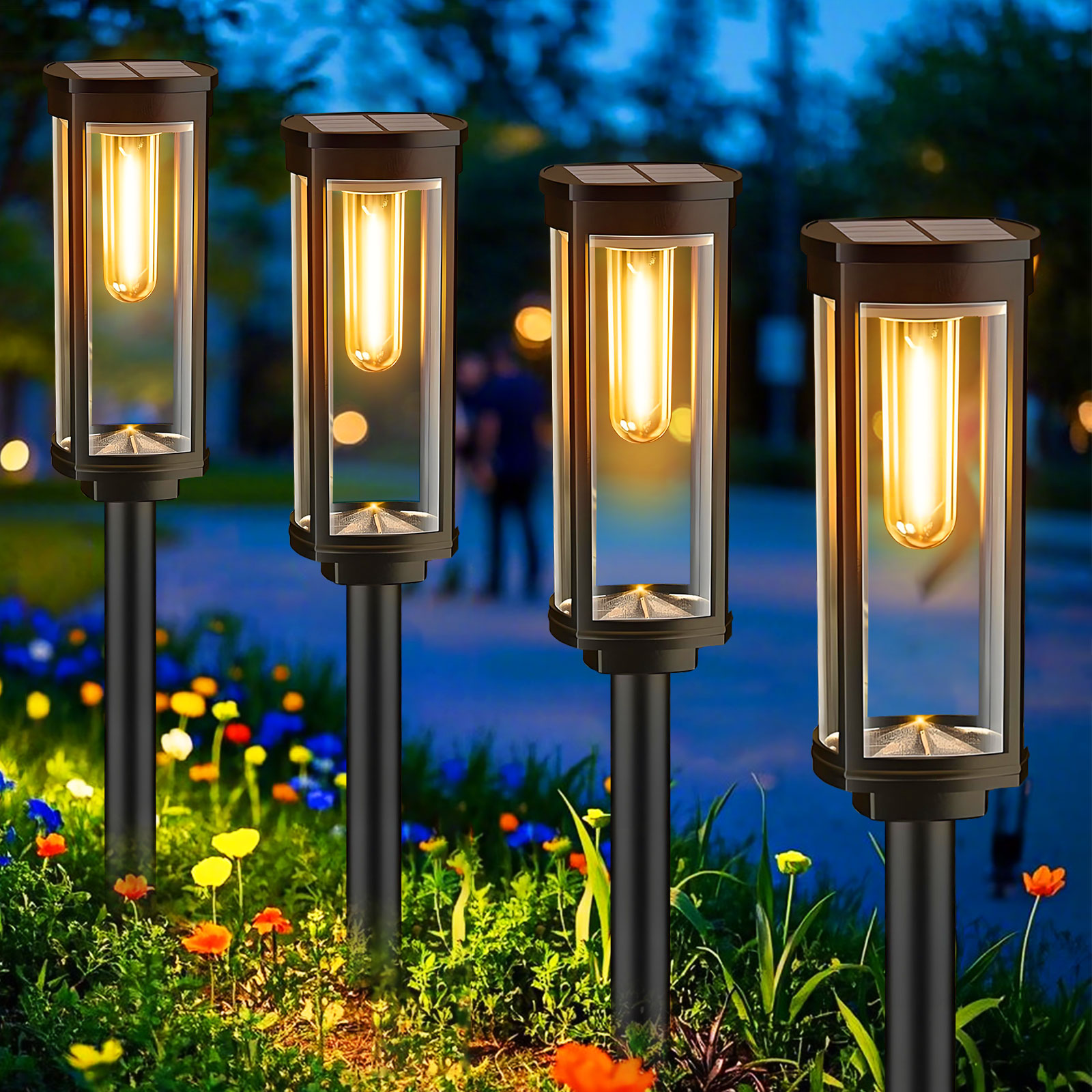 Rirool 8 Pack Solar Pathway Lights Outdoor, Solar Powered Garden Lights with IP65 Waterproof, Warm White LED, Auto On/Off for Lawn, Patio, Walkway, Driveway Decor